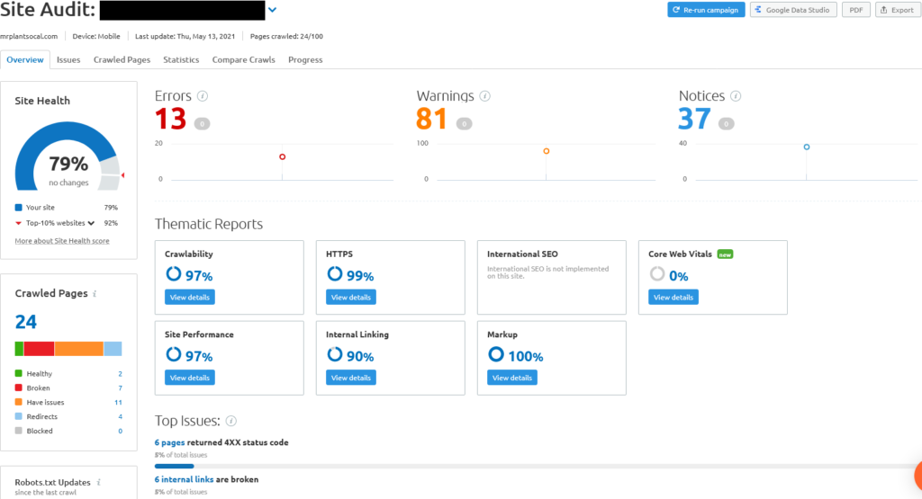get rid of site warnings and errors from semrush