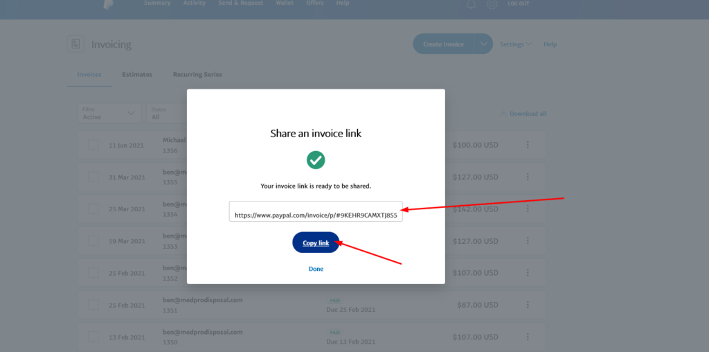 send invoice from primary to secondary paypal that is linked to gcash