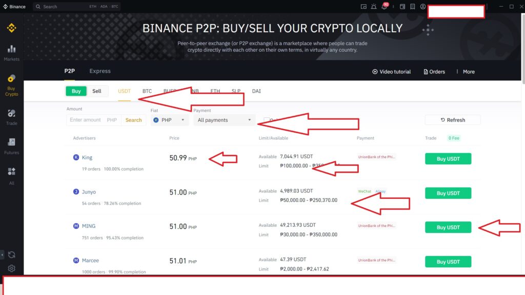buying crypto in binance